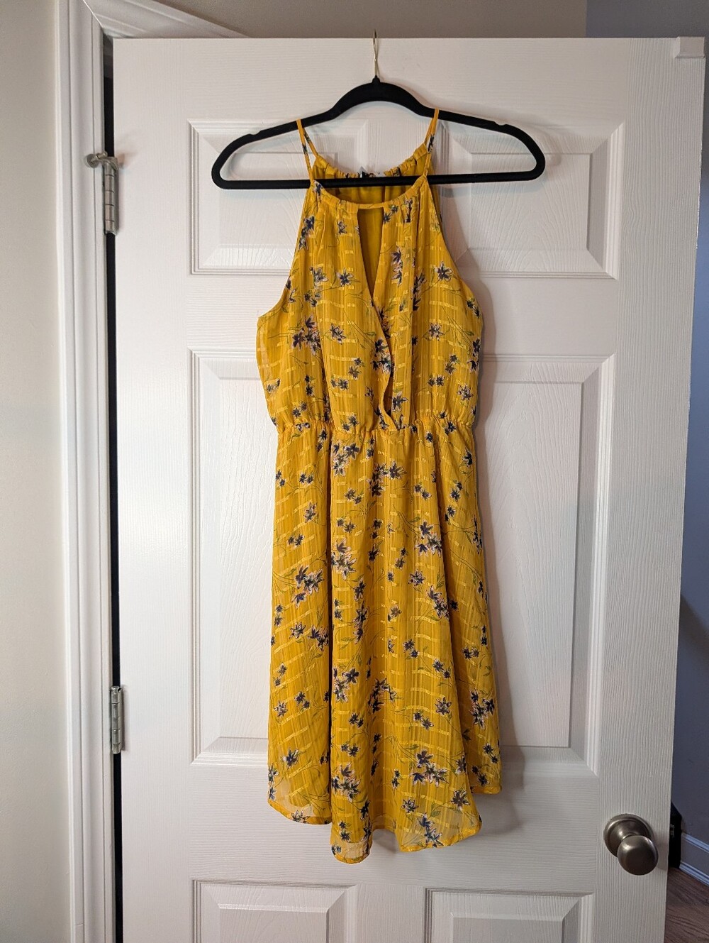 Collective Concepts Mustard Yellow Floral Halter Midi Dress Size Small Cottageco